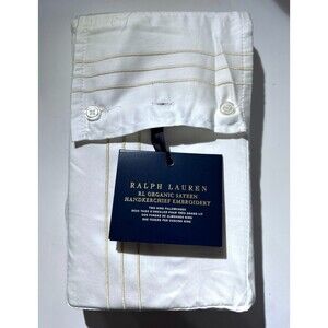 Ralph Lauren Organic Sateen Handkerchief Embroidery Standard Pillowcases NEW